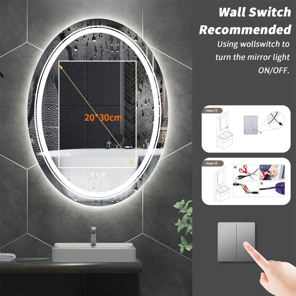 Modern Oval LED Bathroom Mirror Frontlit&Backlit AntiFog Dimmable Vanity Makeup