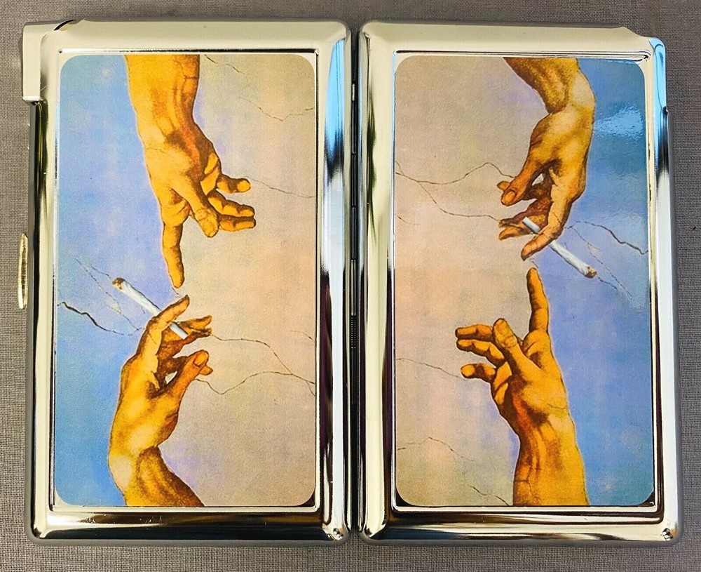 Michelangelo Smoking Art Hands Cigarette Case with lighter ID Holder Wallet