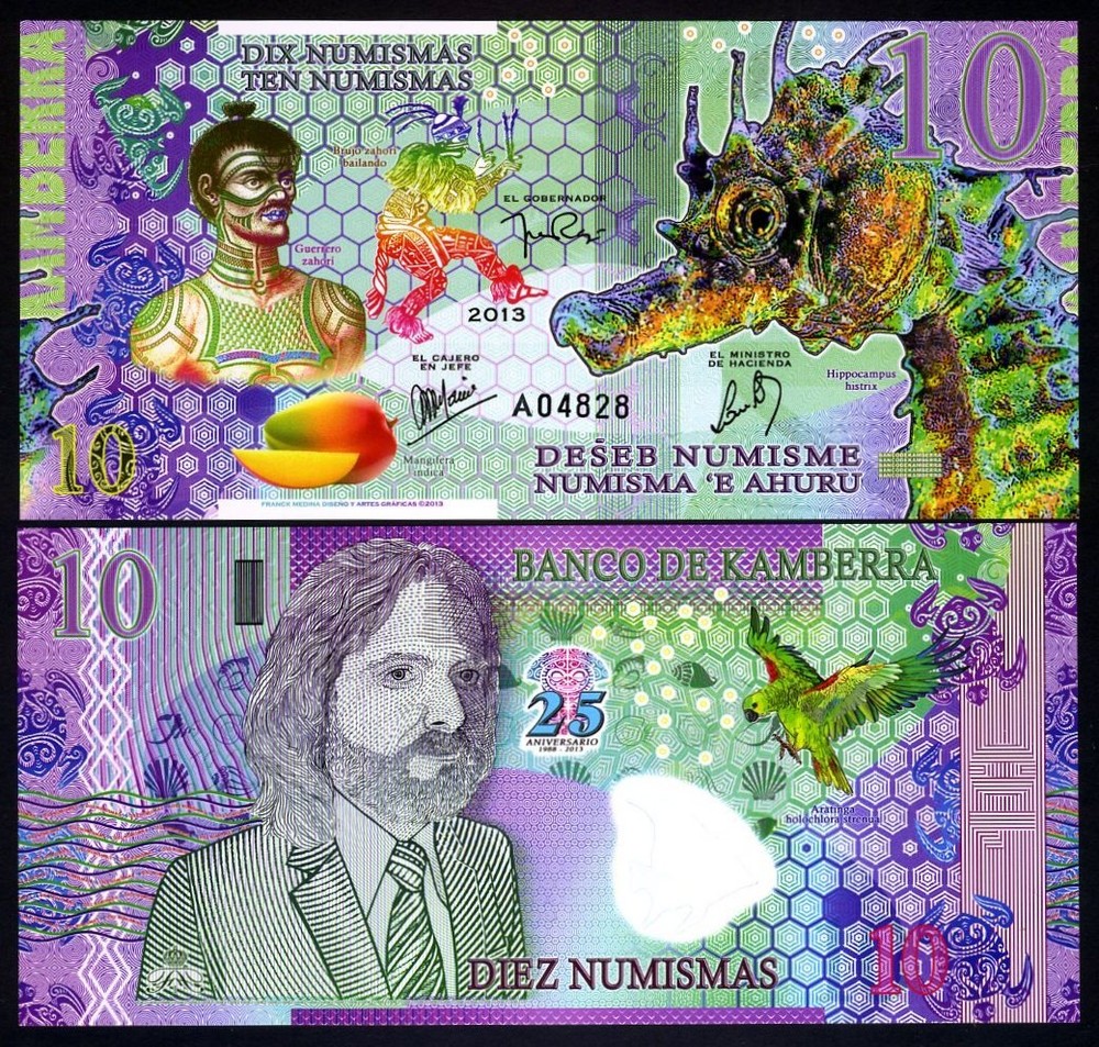 Kamberra, 10 Numismas, POLYMER, 2013, UNC Commemorative, Seahorse