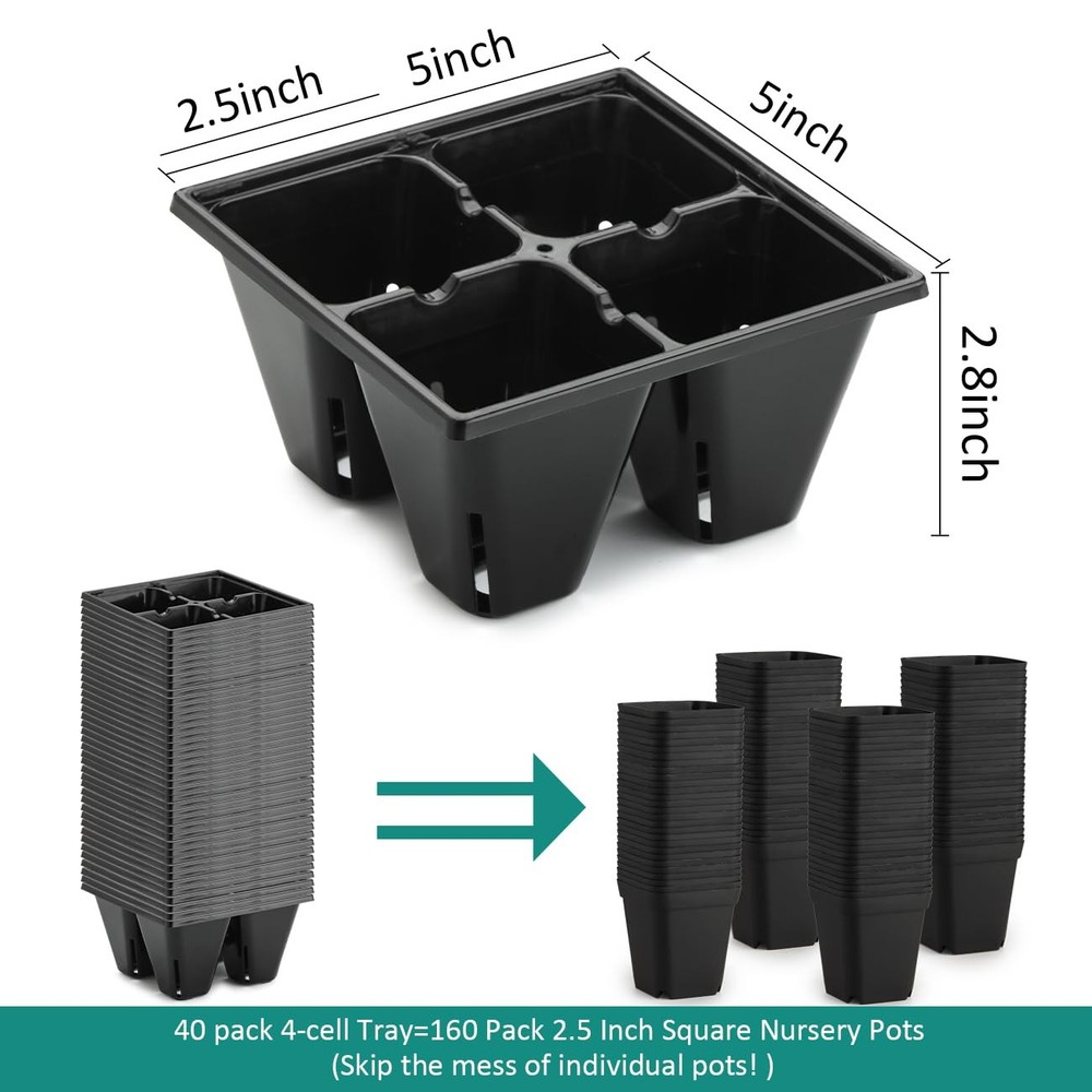 40 Pack Reusable 4-Cell Seed Starter Tray for Seedlings, Deep Large Cell Plan...