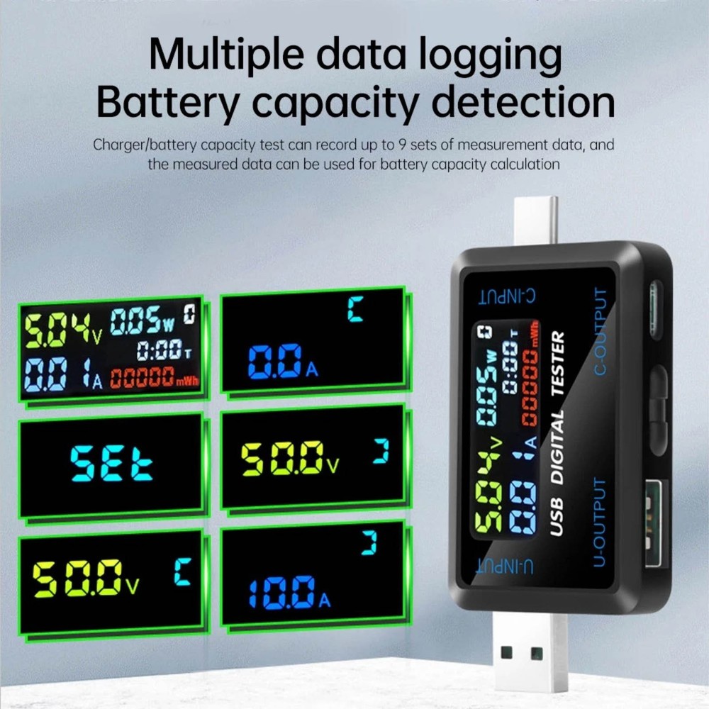 Replacement USB Type C Voltmeter Ammeter with Timing Function Power Monitor
