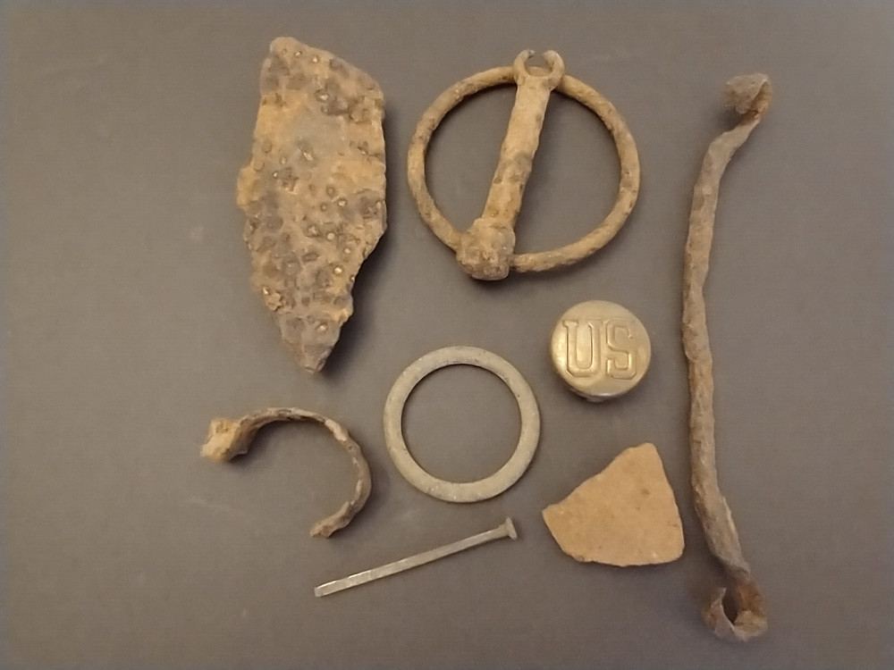 Civil War Era Rusty Relic Group: Shrapnel Pieces,Pot Hook,Ring, Trigger Guard(?)