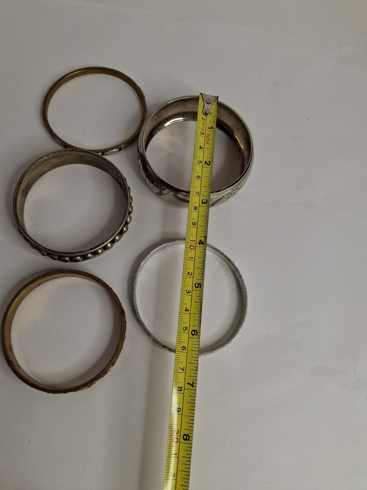 Vintage Metal Bracelets Lot Textured Boho Bangle Stack Mod Geo Westerncore