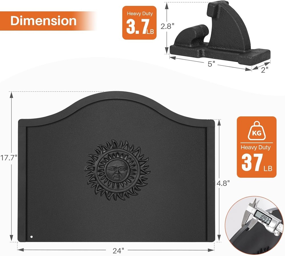 Fireback for Fireplace 24 Inches - Back Plates with Feets 24, Black