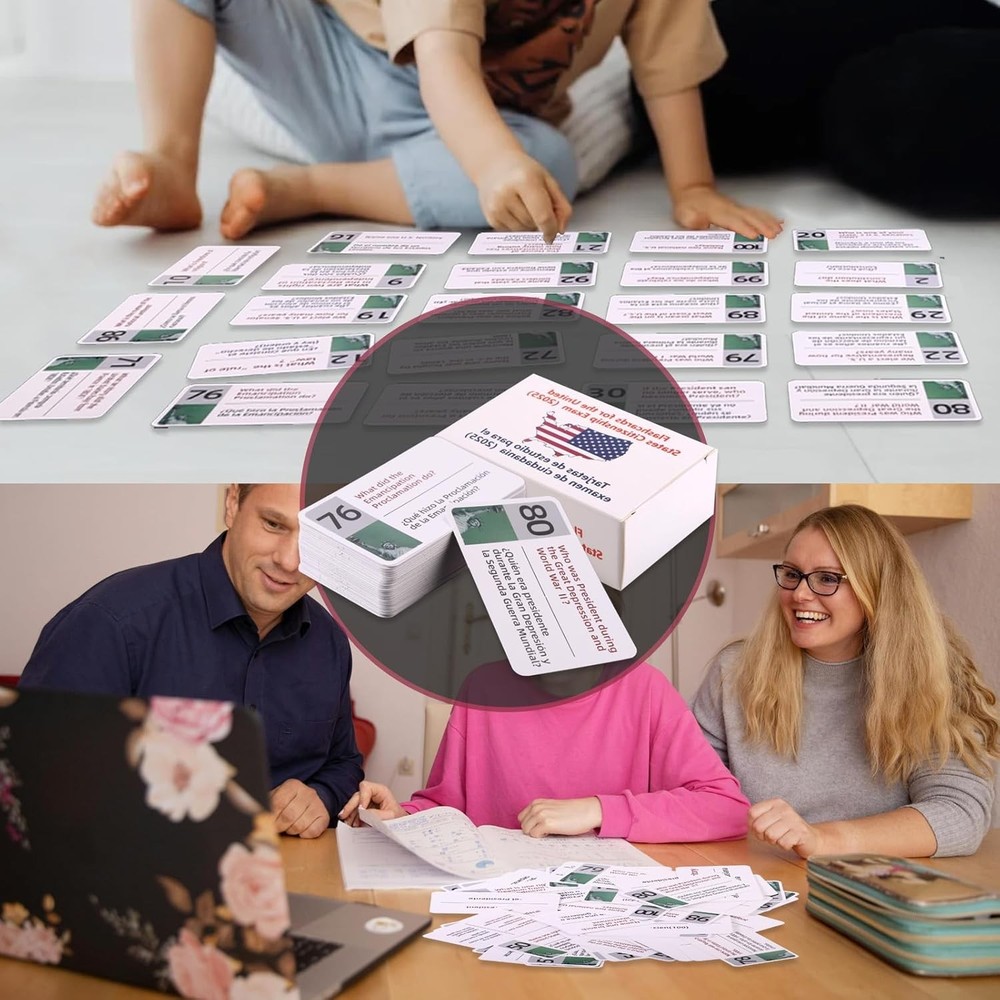 US Citizenship Flash Cards 2025, Naturalization Study Guide English Spanish Test