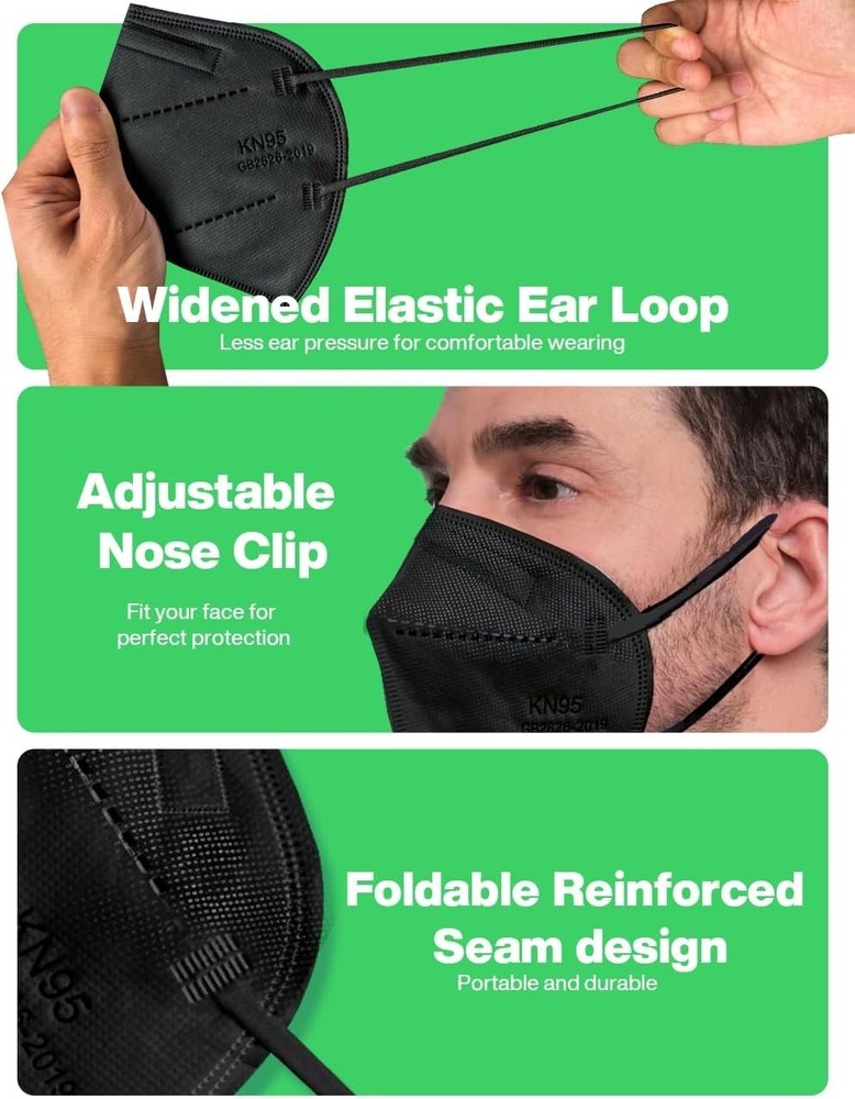 s 50 Pack, Black, 5-Layer Disposable Face Masks, Breathable and Comfortable