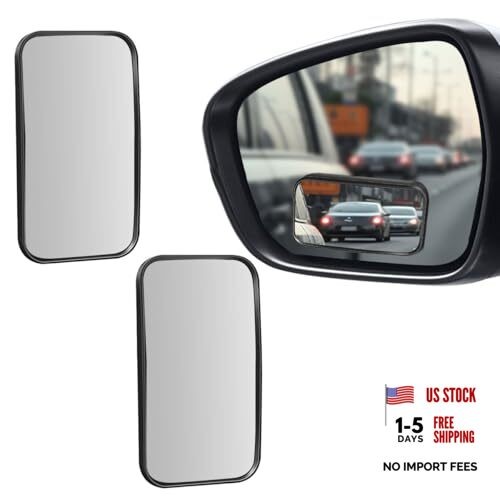 2PCS Blind Spot Mirror for Car, HD Glass Wide Angle Convex Rectangular Black