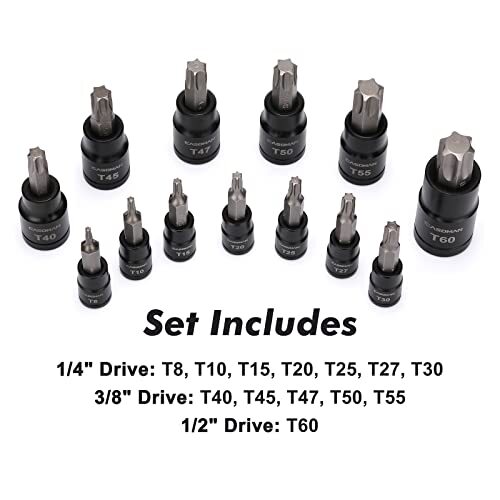 CASOMAN 25 Piece Torx Bit Socket and External Socket Set 13 Star Socket Bits