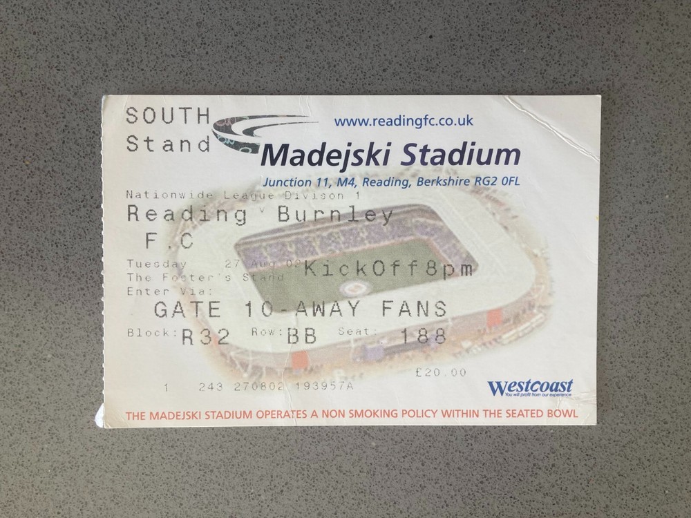 Reading v Burnley 2002-03 Match Ticket
