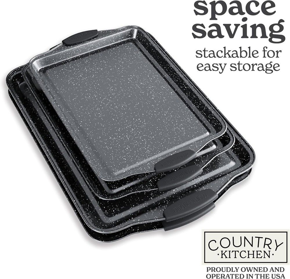 Country Kitchen Nonstick Stackable Bakeware Set Black, 4 Pcs