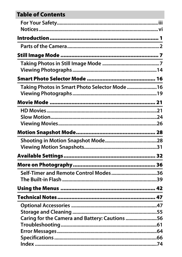 Nikon 1 J1 — User Manual Owners Guide Reference — 87 Pages — Half Size 5.5x8.5
