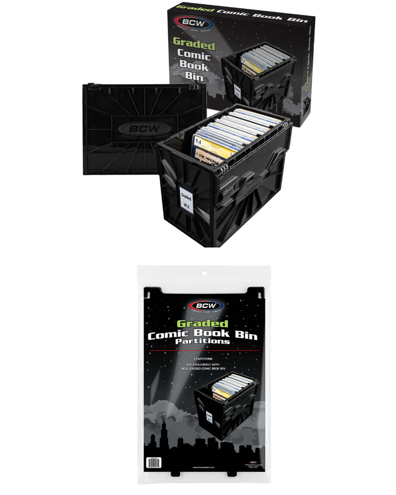 BCW Black Graded Comic Book Bin & Extra Partitions Bundle - 4 Partitions Total