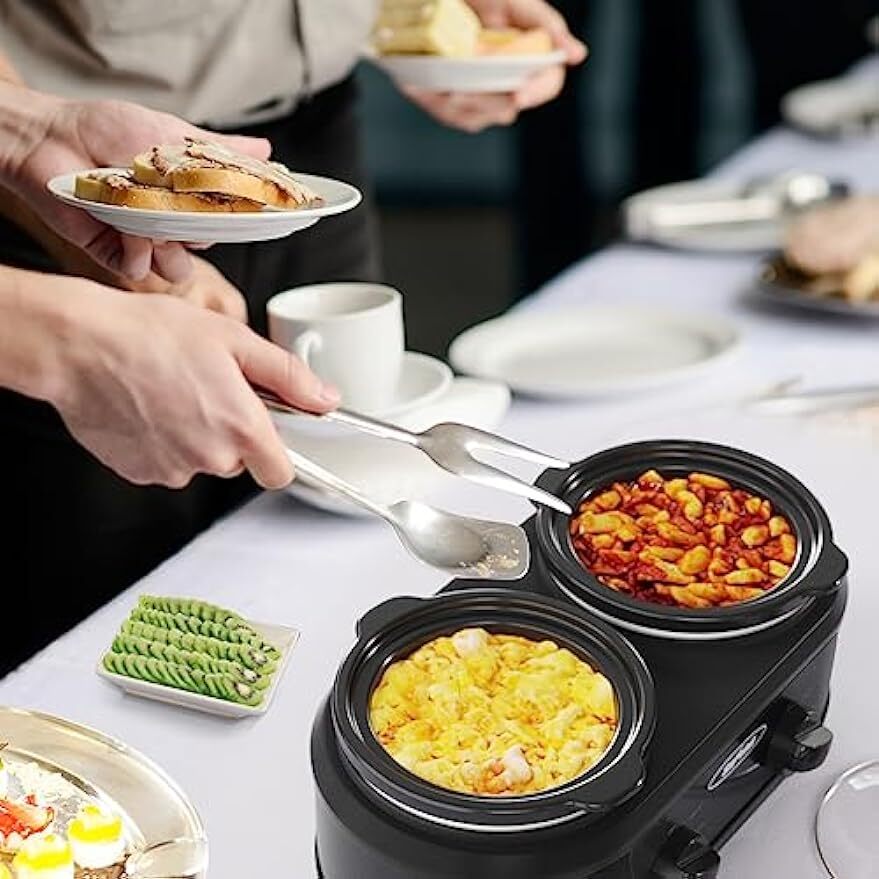 Double Slow Cooker 2 Pot Mini Crock Buffet Server & Warmer Removable Ceramic Pot