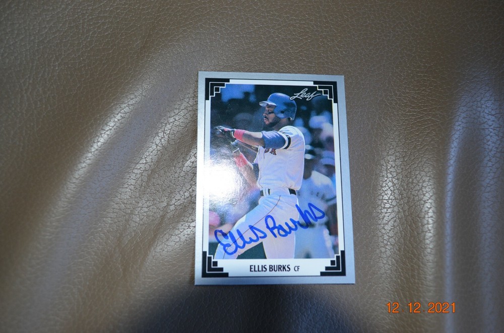 ELLIS BURKS SIGNED CARD - RED SOX - LEAF