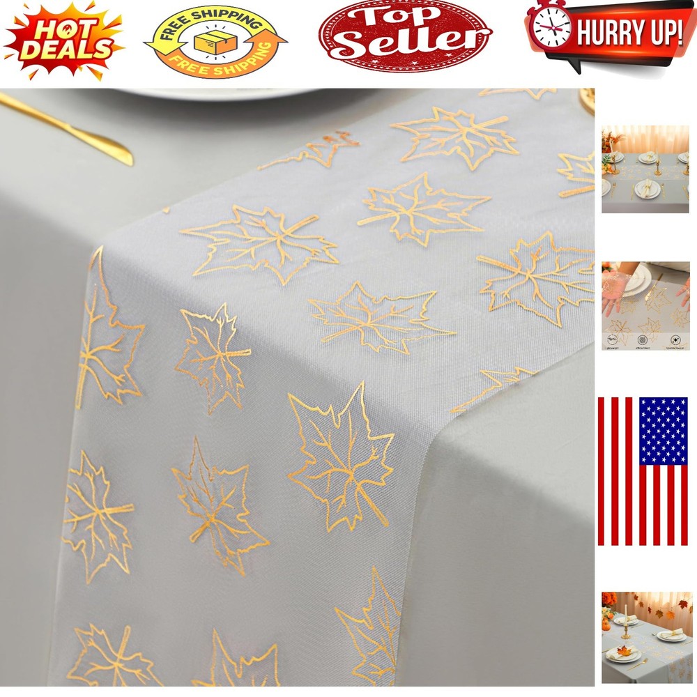 Gold Maple Leaves Fall Table Runners - Elegant Autumn Harvest Decor (2 Pack, ...