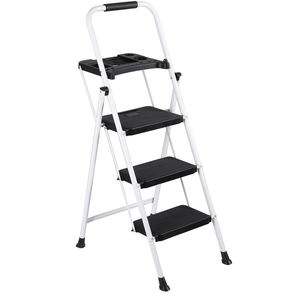 Step Ladder Sturdy 3-Step Ladder with Tool Platform Folding Ladder Lightweight