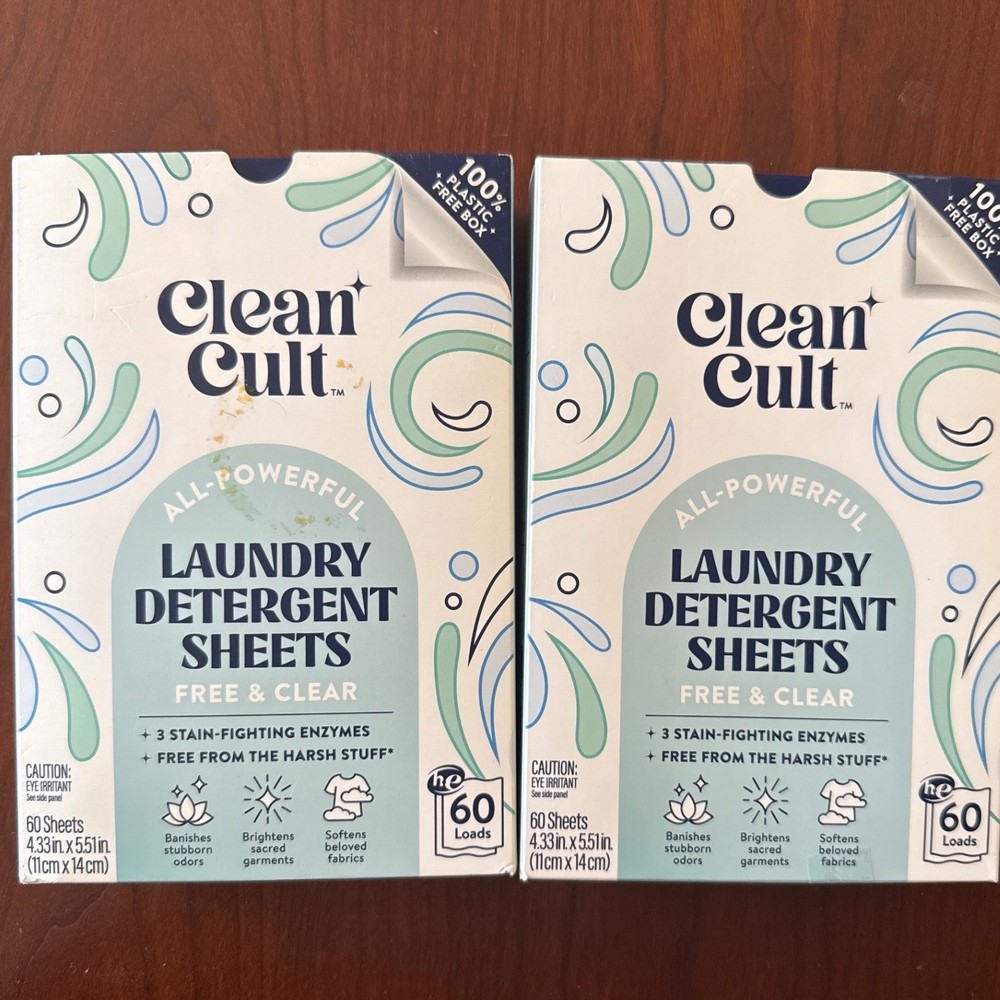 Clean Cult Laundry Detergent sheets 2 boxes Free & Clear HE