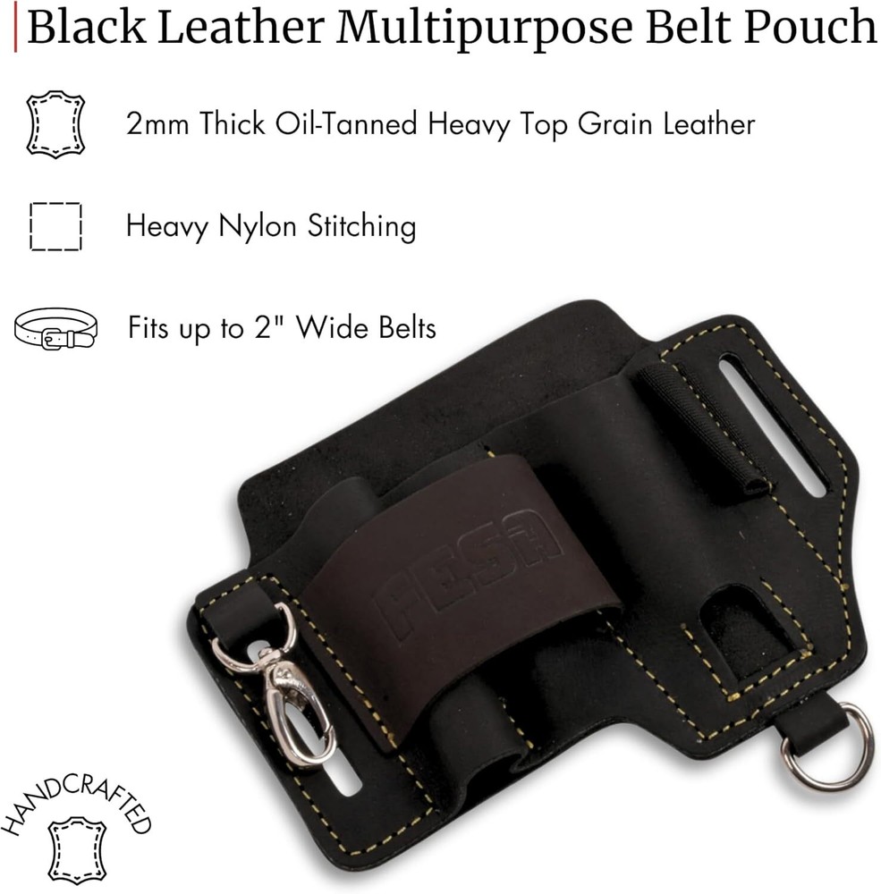 Leather Multitool Sheath Belt EDC Pouch Organizer Tactical Pocket Flashlight Pen