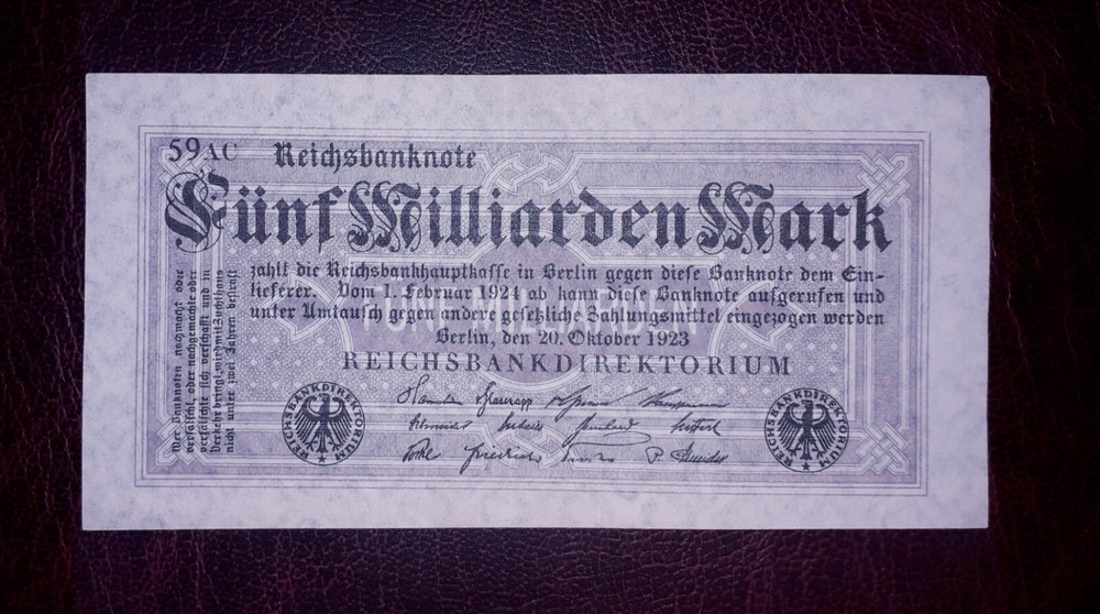 Germany "Weimar hyperinflation" 5 mlrd mark banknote,1923year(normal condition)