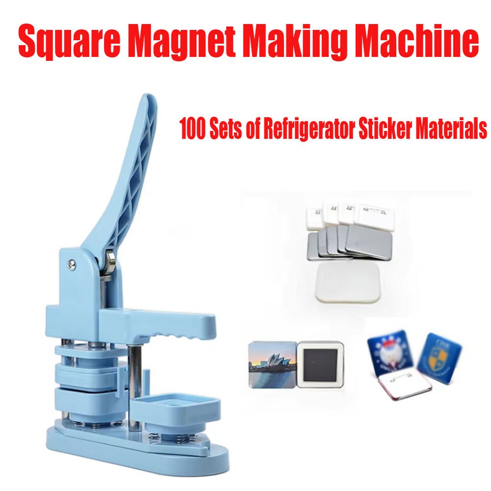 Square Fridge Magnet Making Machine Kit+100pcs Magnet Consumables blue