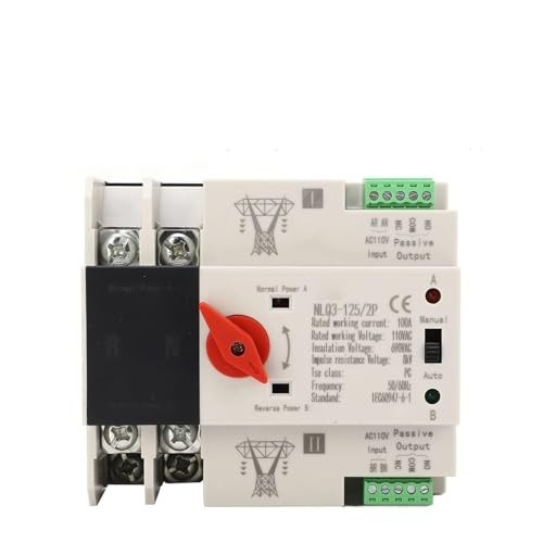 100A Automatic Transfer Switch, 110V AC Dual Power Generator Switch, 35mm Din Ra