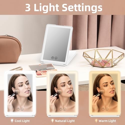Makeup Mirror,1X&3X Magnifying Lighted Vanity Mirror with 3 Color Setting