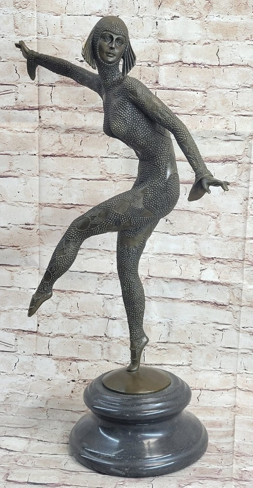 Art Deco Signed Chiparus Dancer Bronze Sculpture Marble Statue Figurine Statue
