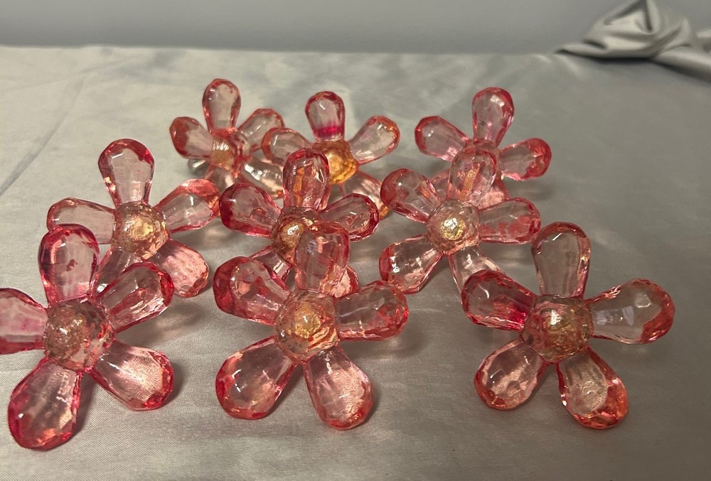 Pink Lucite Flower Draw Pulls