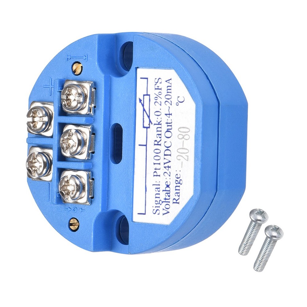 PT100 Temperature Sensor Transmitter 24V DC 4-20mA -20℃ to 80℃ Blue