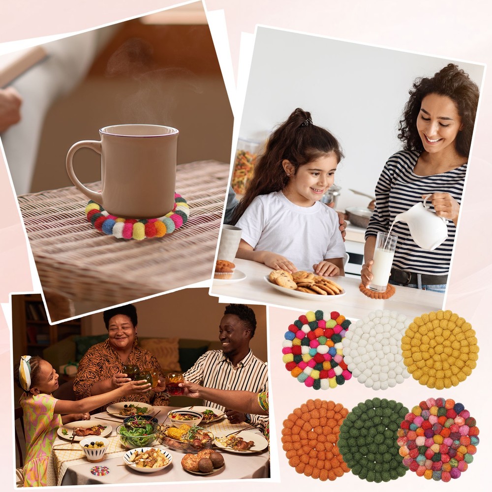 4 Round Felt Coasters, Yellow