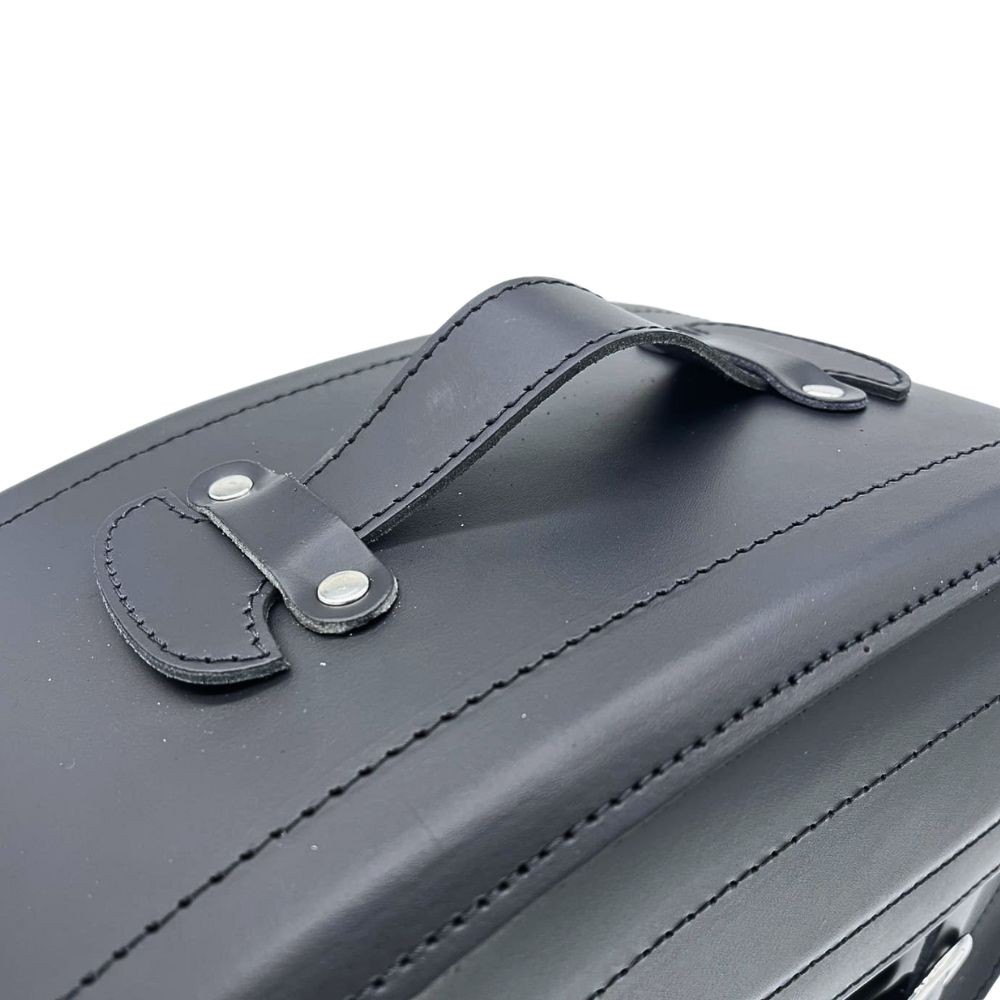 RIGHT Black Leather Side Bag with Quick Release System Click-Fix 20lt