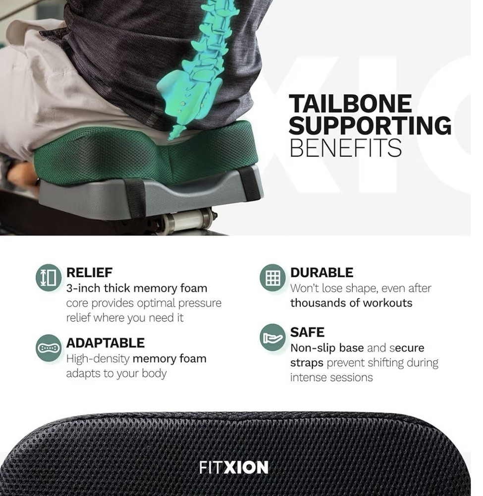 Rowing Machine Seat Cushion - Ergonomic Tail Bone Comfort Memory Foam For Rowing