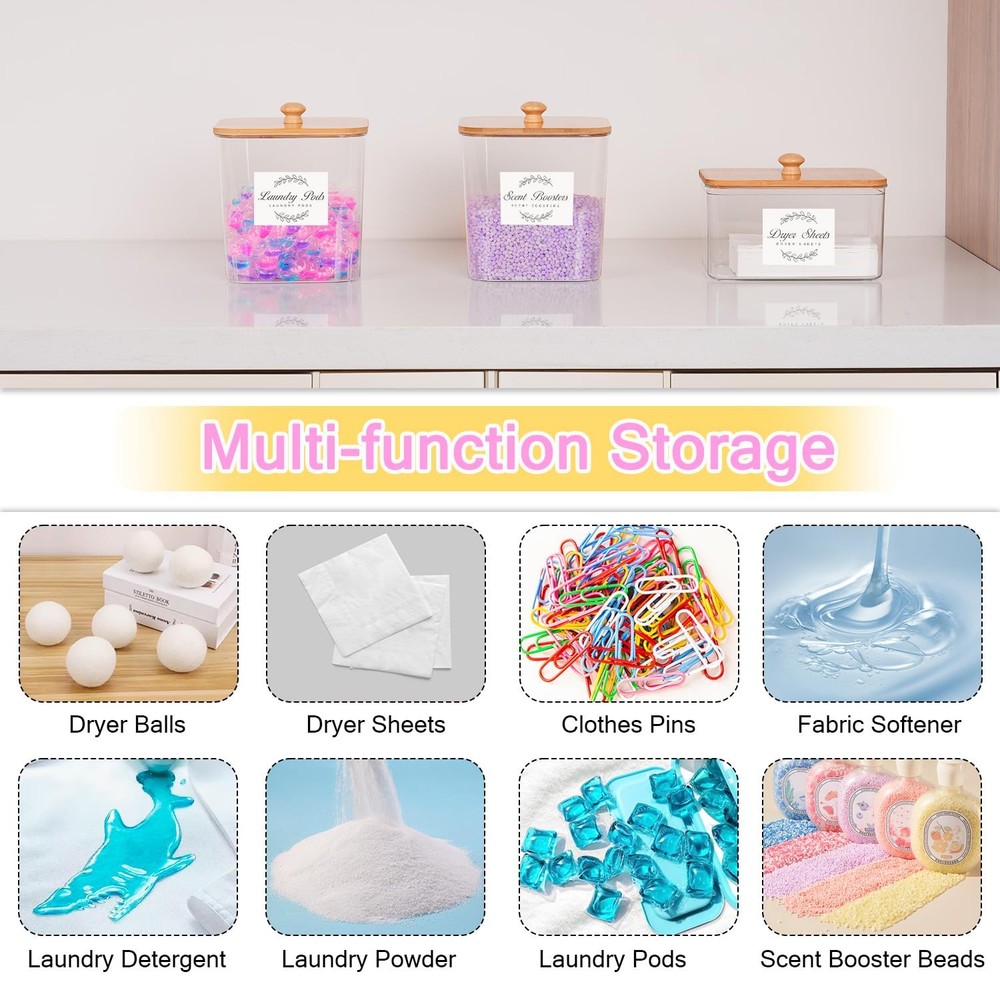 efluky 3 Pack Laundry Pods Container & Dryer Sheet Holder Set, 3pack, clear