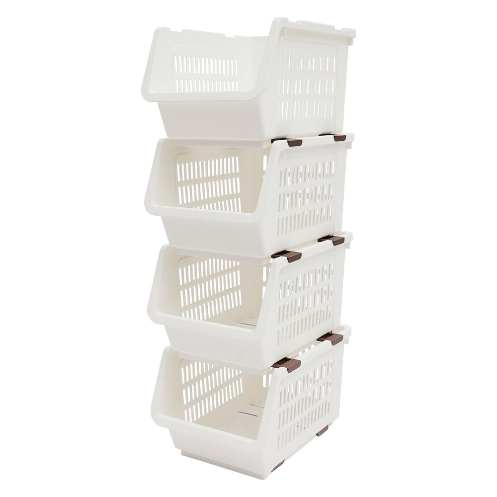 4PCS Stacking Storage Baskets Heavy Duty (38LBS Capacity) Storage Bins