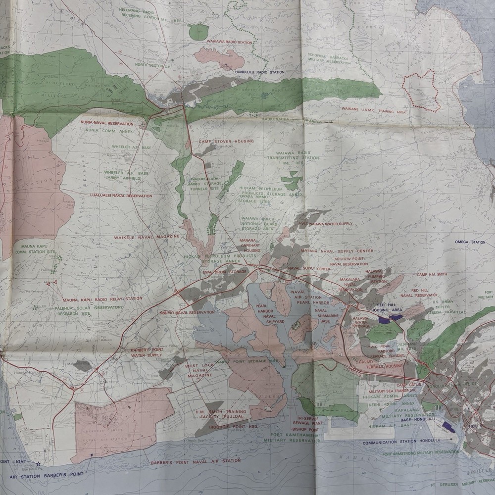 VTG Hawaii Military Installations Facilities Training Map DOUBLE SIDED 1976 BIG