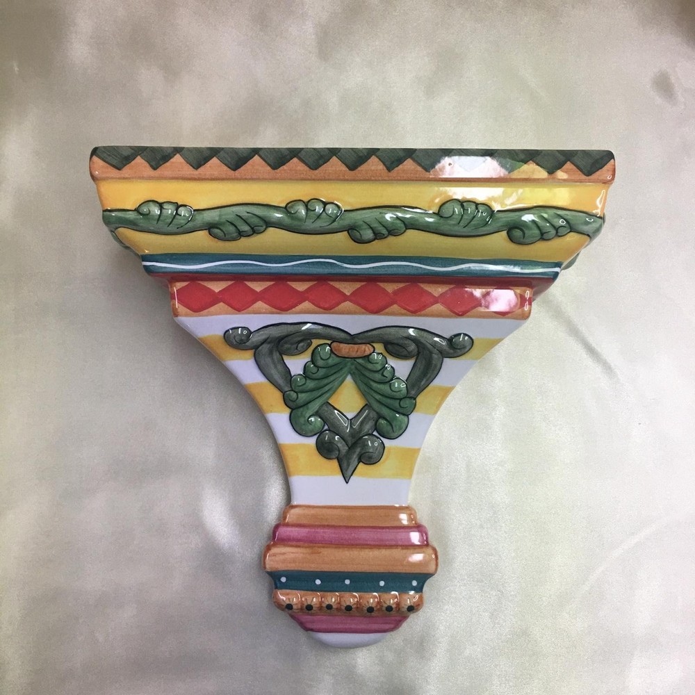 Ceramic Wall Shelf Corbel Tuscan Style Multicolor Decorative 10”