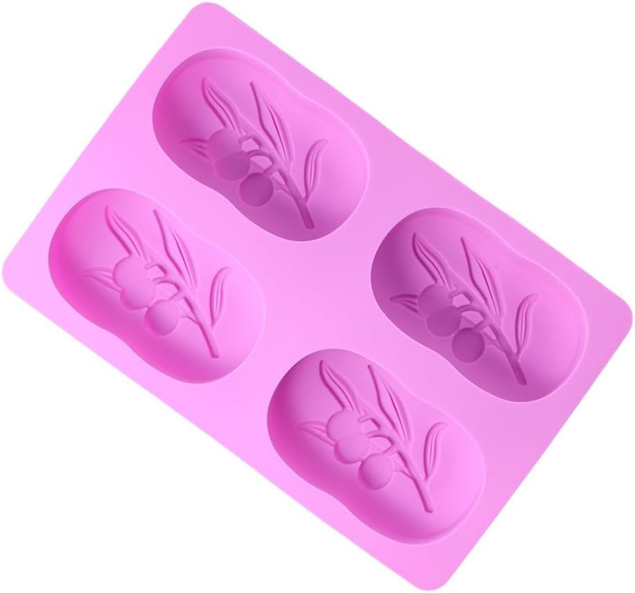 4 Cavities Oval Olive Tree Silicone Soap Mould - Soap Making Baking Moulds