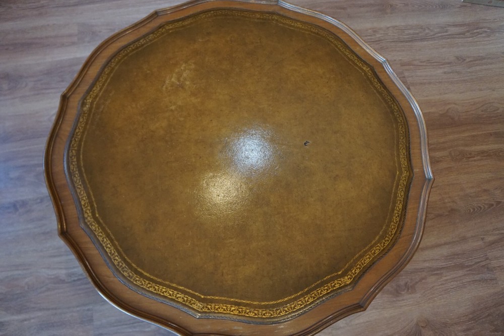 Antique Leather Top Rotating Drum Table Very Good Condition