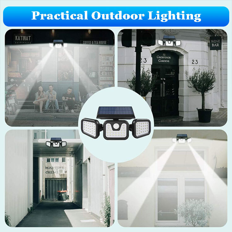 2 Pack 74LED Solar Lights Outdoor Waterproof Motion Sensor Security Lamp 3 Head