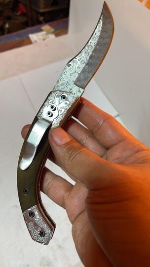 4" Damascus Pocket Knife w/ Engraved Handle Custom Hunting Fold Knife