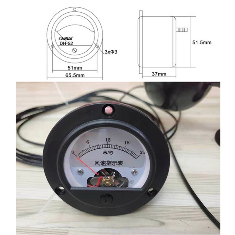 Wind Speed Sensor With Three Cups Wind Speed Measurement Pointer Display