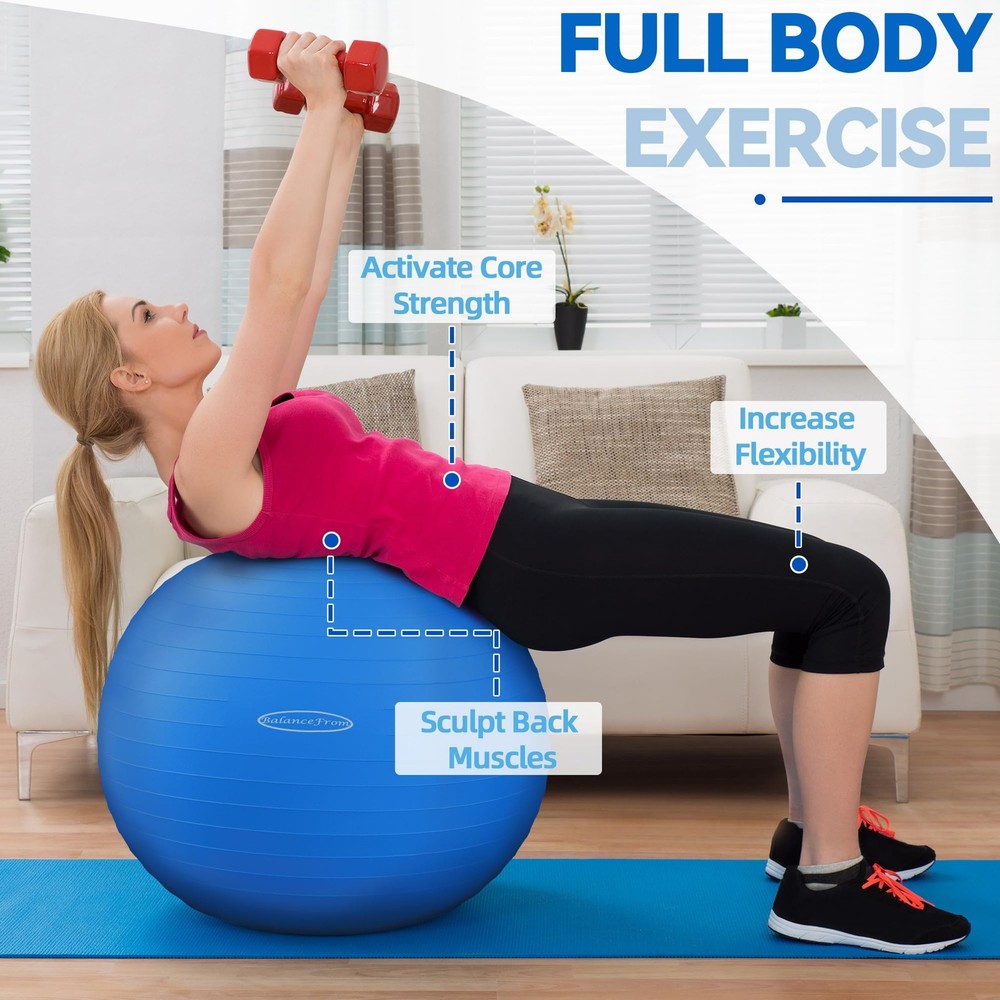 Anti-Burst Slip Resistant Exercise Ball with Quick Pump 2000-Pound Capacity B...