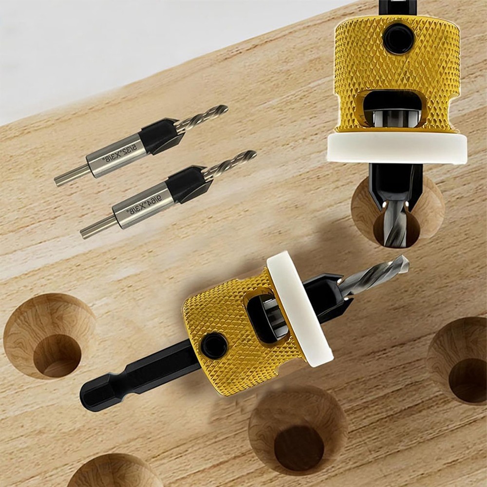 Replaceable Countersink Drill Bits Set of 3 with Adjustable Depth Feature