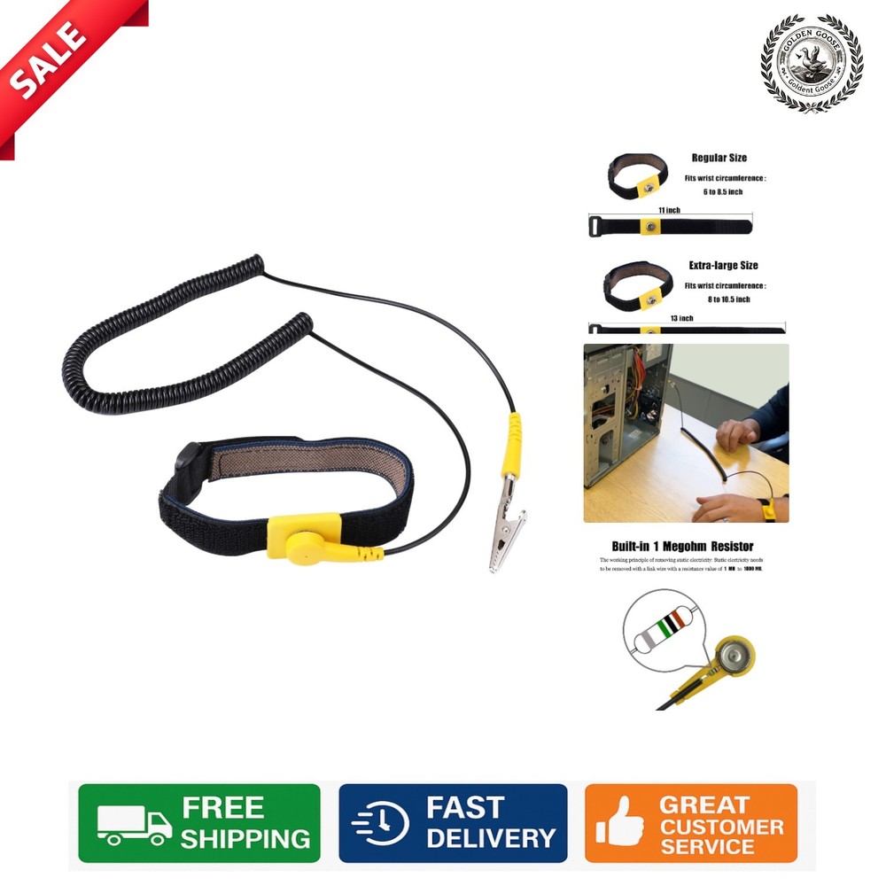 Electronics Grounding Bracelet: 11" Adjustable Wrist Strap with Coiled Cable