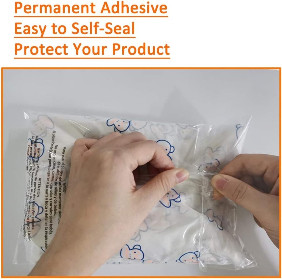 300 Count 9x12 Clear Self-Seal Poly Bags with Suffocation Warning - Durable, ...