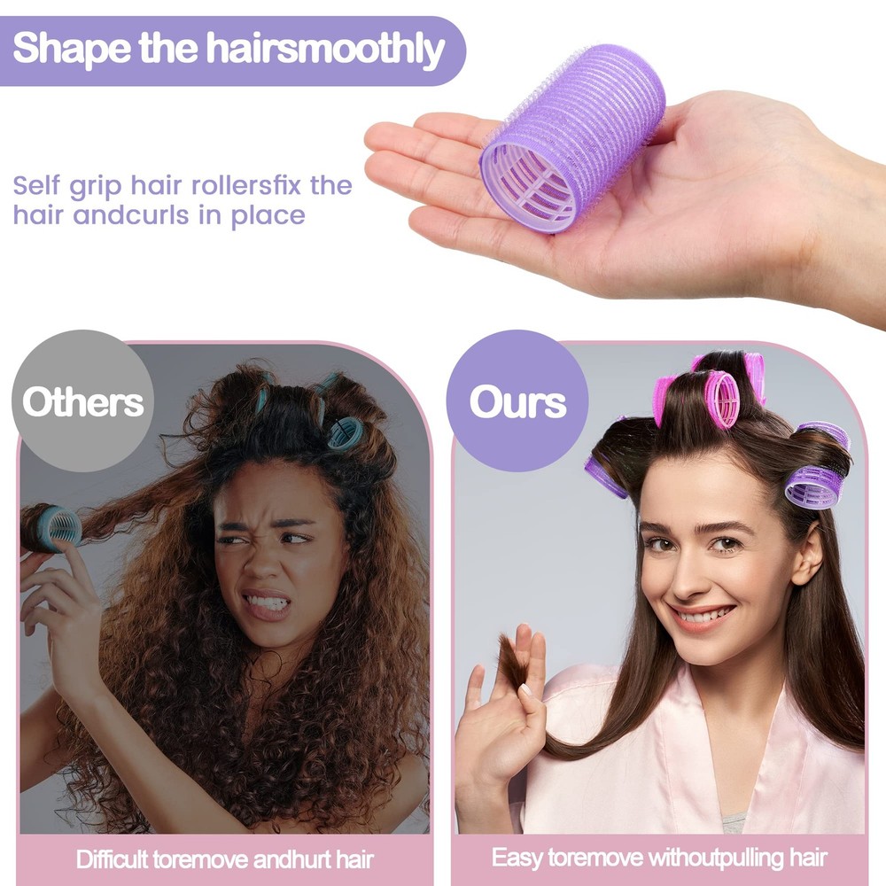 33pc Self Grip Hair Rollers Set Curlers Clips Storage Bag Volume Styling