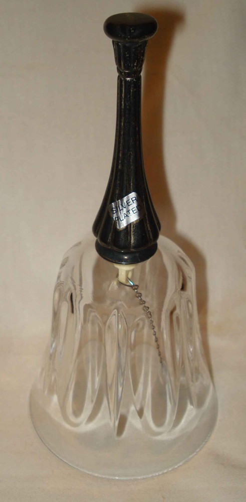 Vintage Crystal Clear Pressed Glass Silver Plate Handle 6 ¾” School Dinner Bell