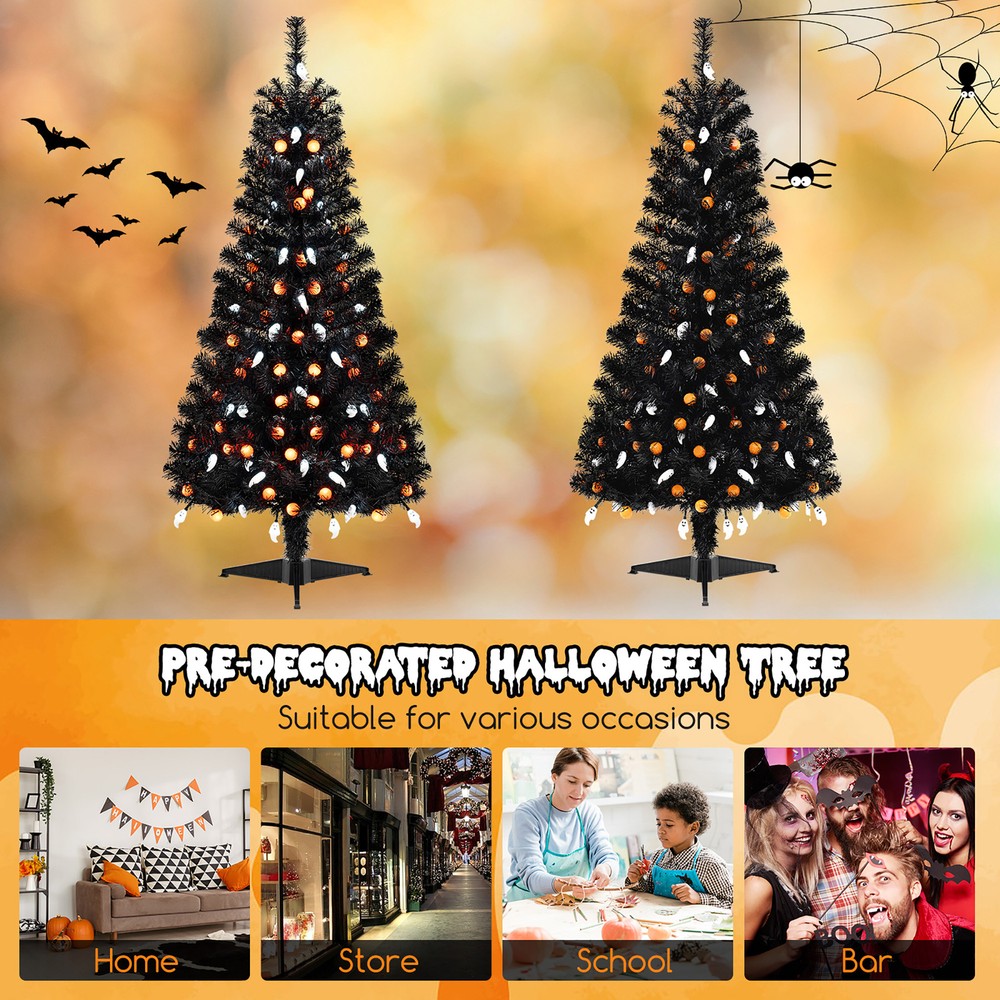 4.5 FT Pre-Lit Artificial Halloween Christmas Tree w/ 6 Lighting Modes