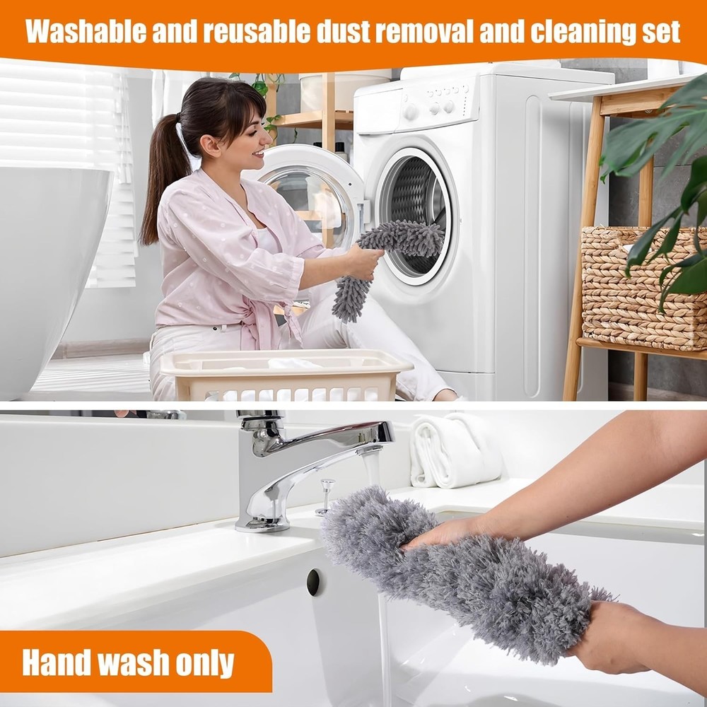 Extendable Duster Set Microfiber Feather Cobweb Fan Ceiling Light Cleaner