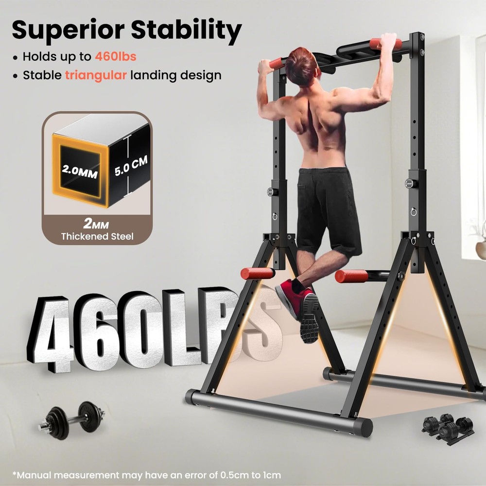 Foldable Power Tower Pull Up Bar Dip Station, Pull Up Bar Standing for Home G...